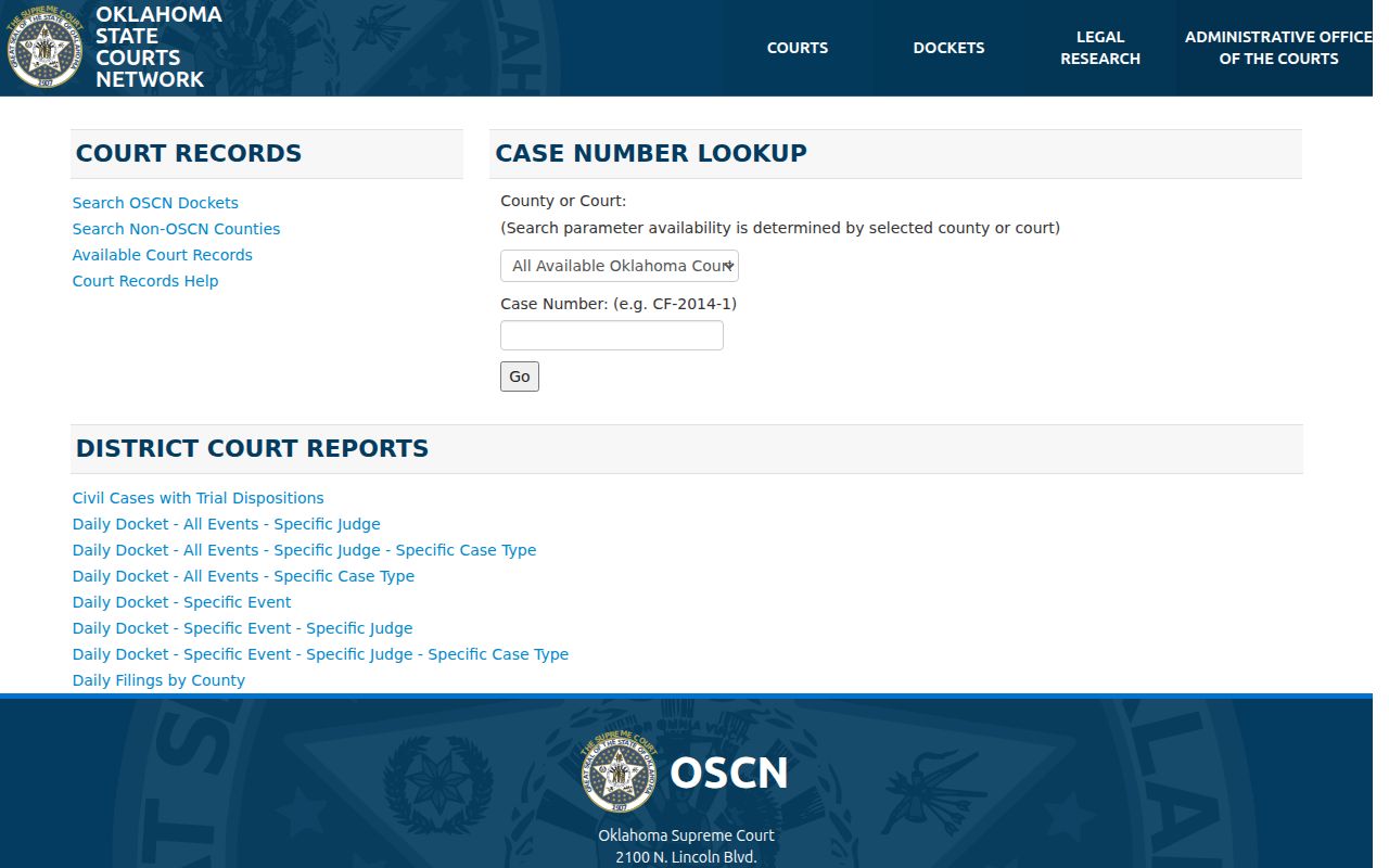 Carter County warrant search OSCN county and court selector